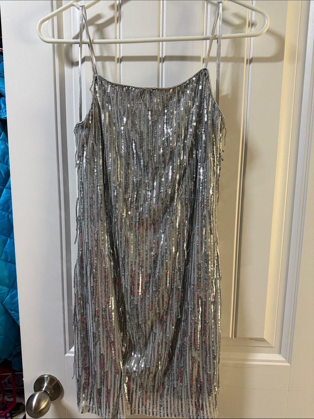Silver Sequin Fringe Mini Dress